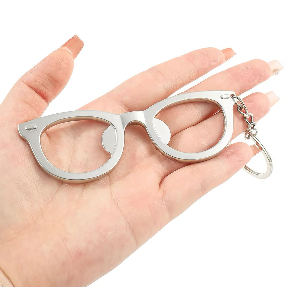 Large Metal Glasses Shaped Keyring