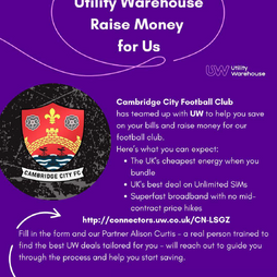 Cambridge City FC Announces New Partnership to Help Local Residents Save on Utility Bills