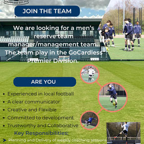 Cambridge City FC Seek New Reserve Team Manager for 2026/27 Season