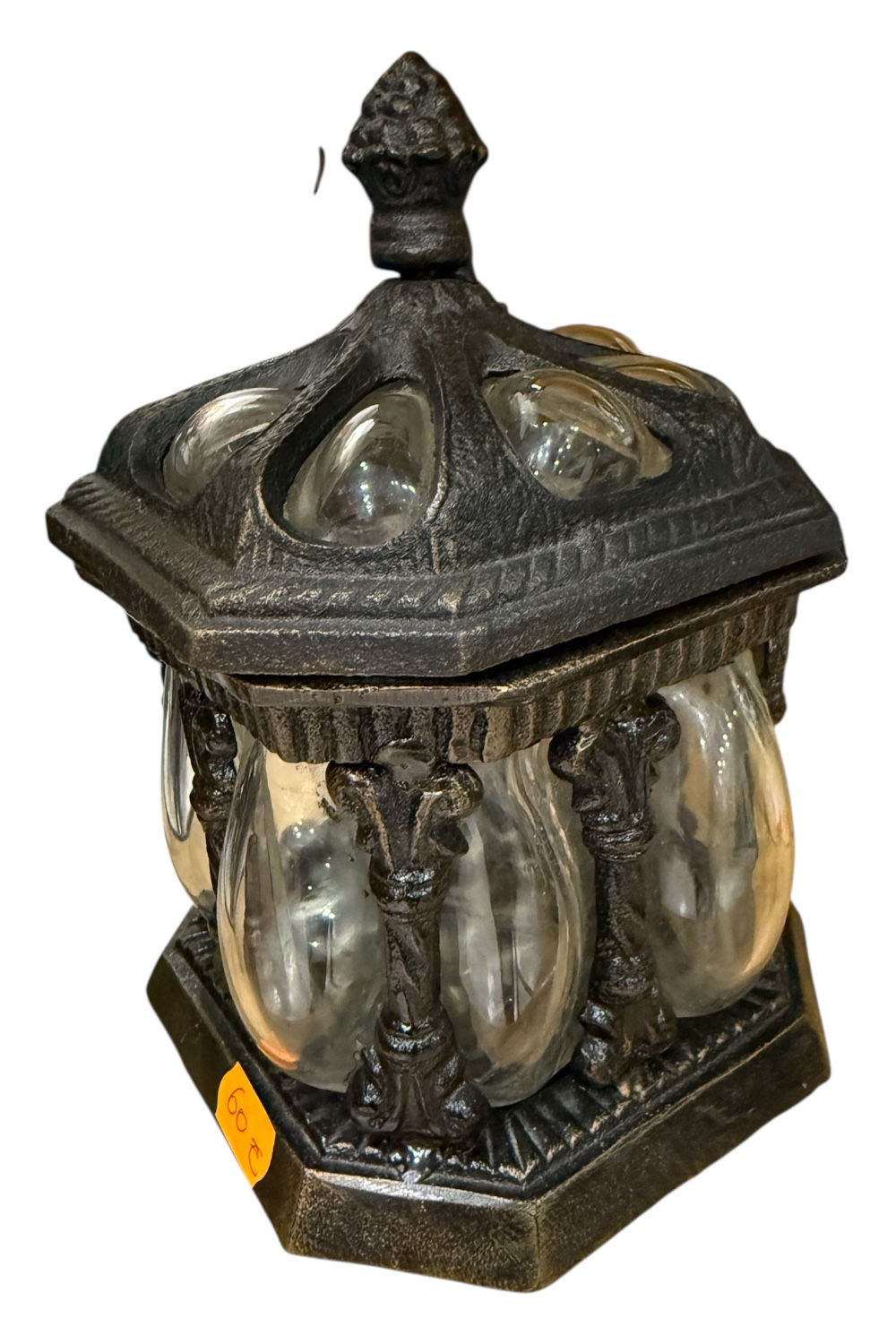 Lanterne Luminaire Décoratif ancien - verre bullé & métal patiné 