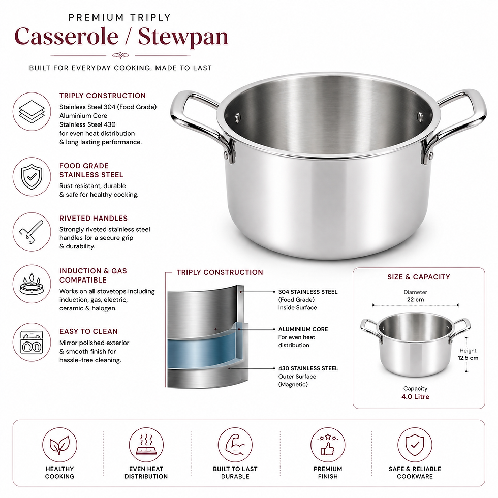 Thumbnail: Bestofry Triply Steel 22 cm Stewpan with Lid Heavy Gas and Induction Compatible