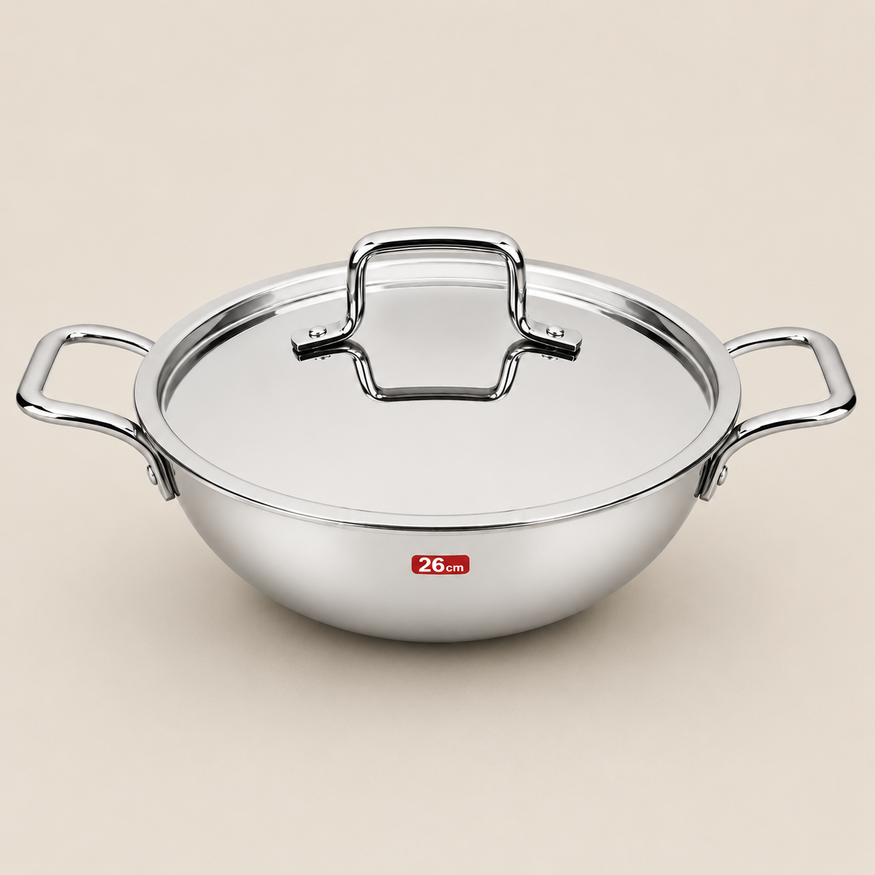 Bestofry 26 cm Triply Stainless Steel Kadhai with Lid Heavy Gauge Cookware
