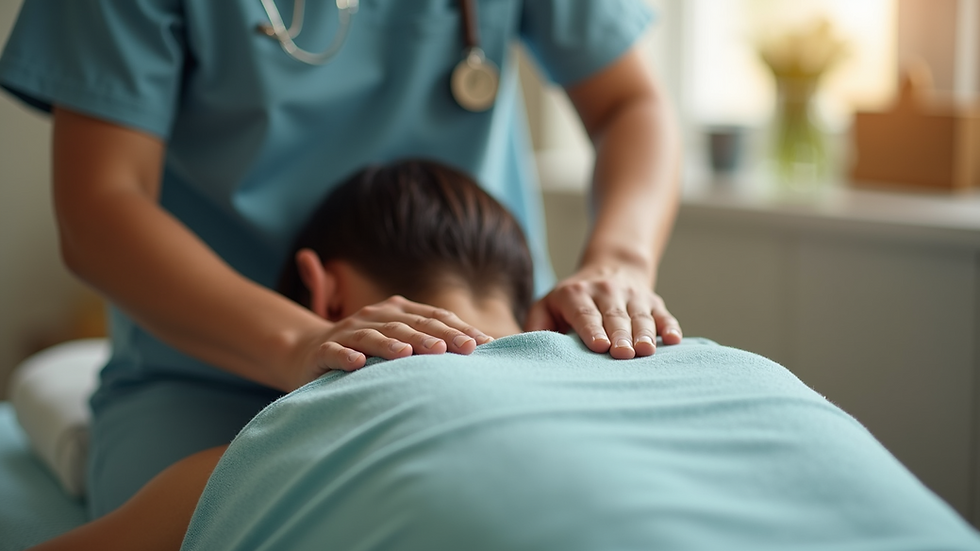 Close-up view of a patient receiving therapy in a chiropractic clinic