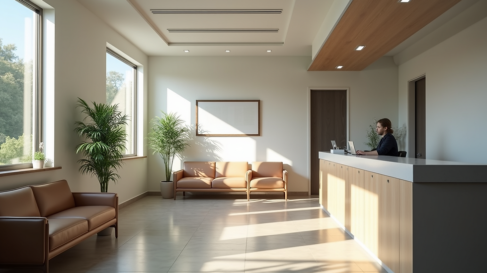 Eye-level view of a chiropractic clinic reception area