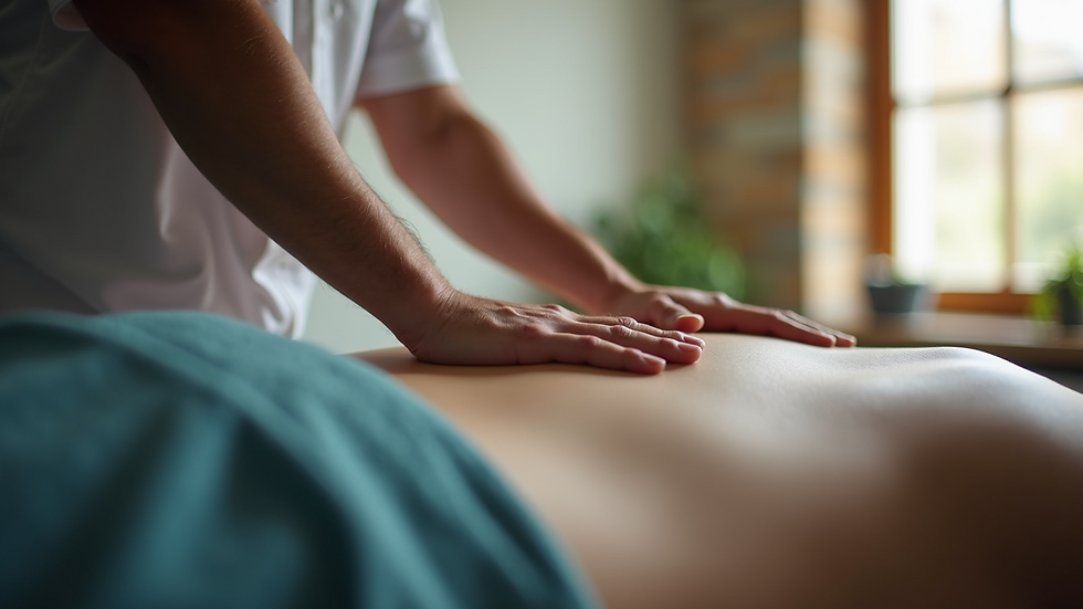 Close-up view of chiropractic adjustment on a patient’s back