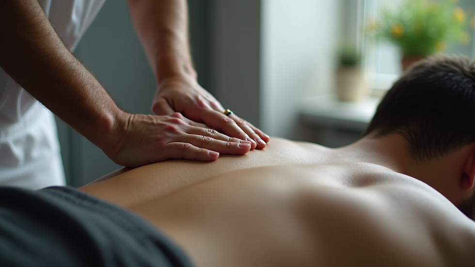 Close-up view of chiropractic adjustment on a patient’s back