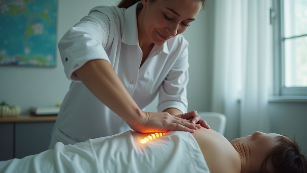 Eye-level view of a chiropractor adjusting a patient’s spine in a treatment room