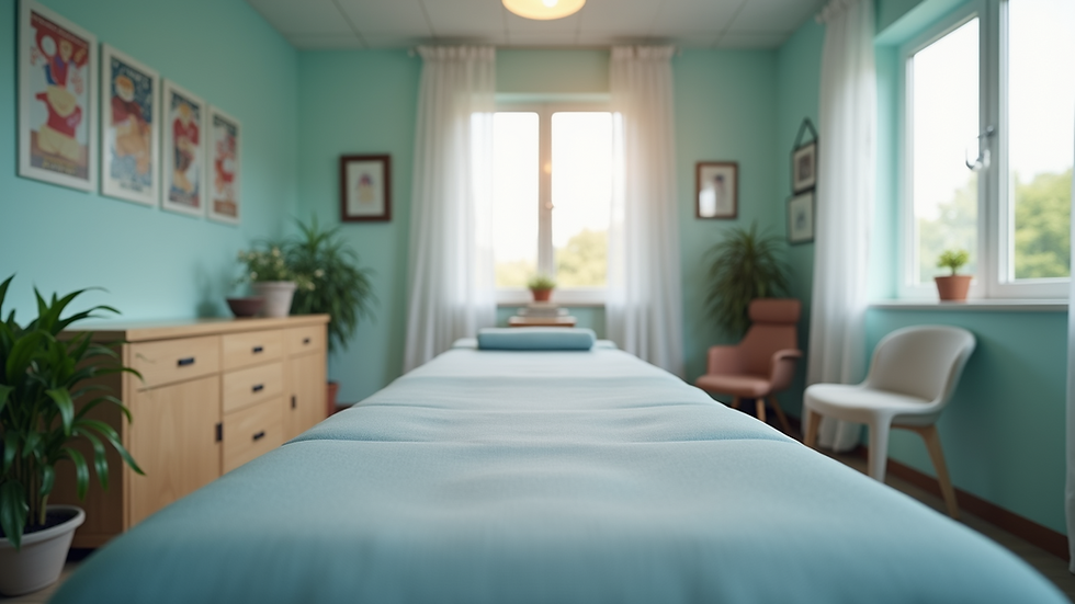 Eye-level view of a chiropractor's office with a treatment table