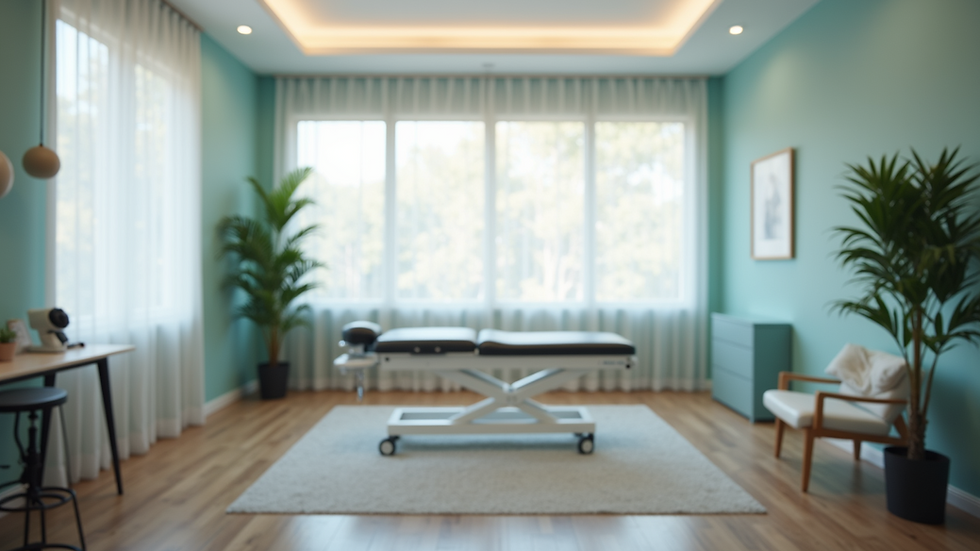 Wide angle view of a chiropractic clinic's treatment room