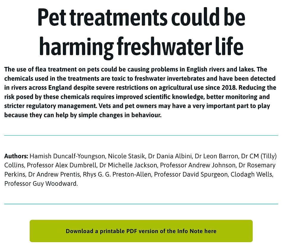 New Policy Infonote: Pet treatments could be harming freshwater life