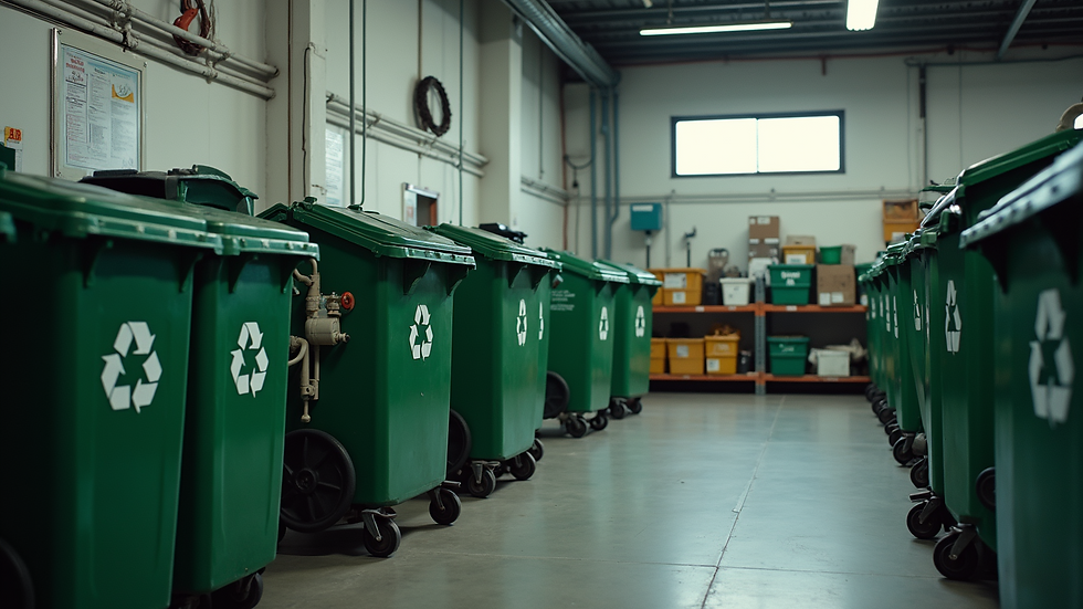 High angle view of a recycling center with organized waste bins