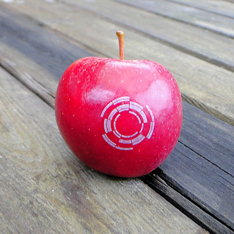 Roter Apfel mit eingraviertem Logo (Lasergravur)
