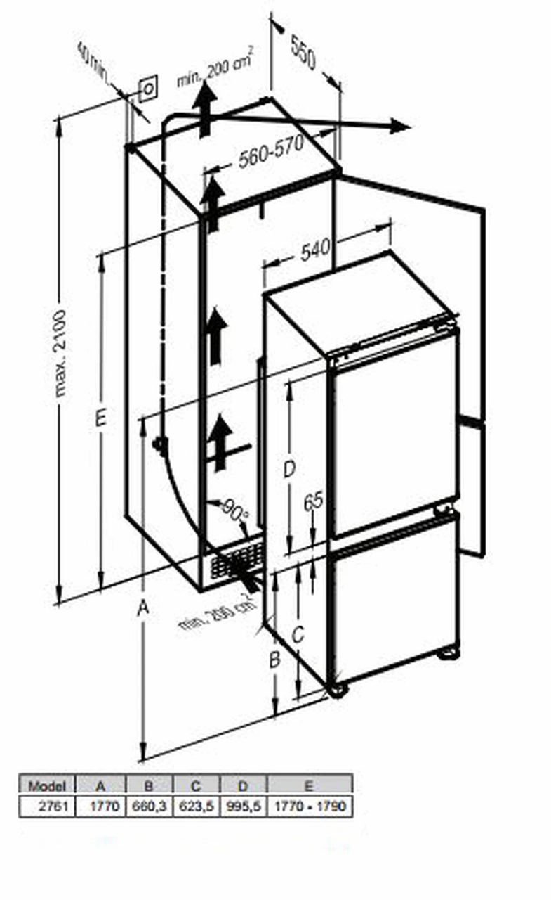 Thumbnail: AVG BUILT IN COMBI FRIDGE FREEZER NO FROST 2761E