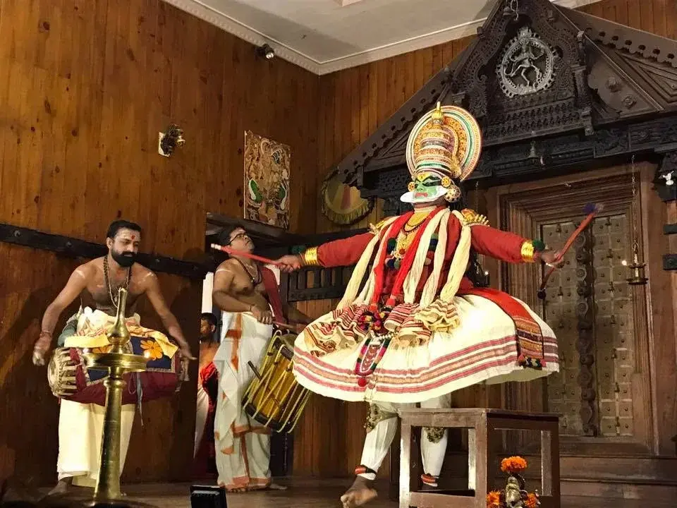 Kathakali dance — vibrant costumes and powerful storytelling from South India’s classical tradition. Picture Credit: Golden Chariot India