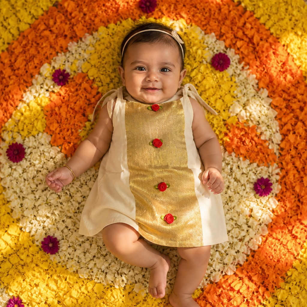 Onam girls frock (0-3 months )