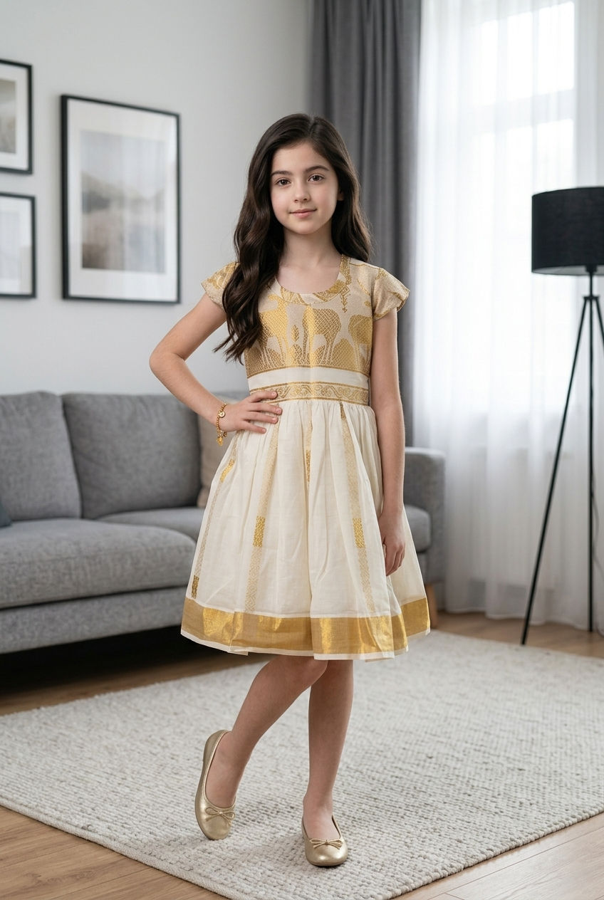 Thumbnail: Onam girls frock (1-2y)