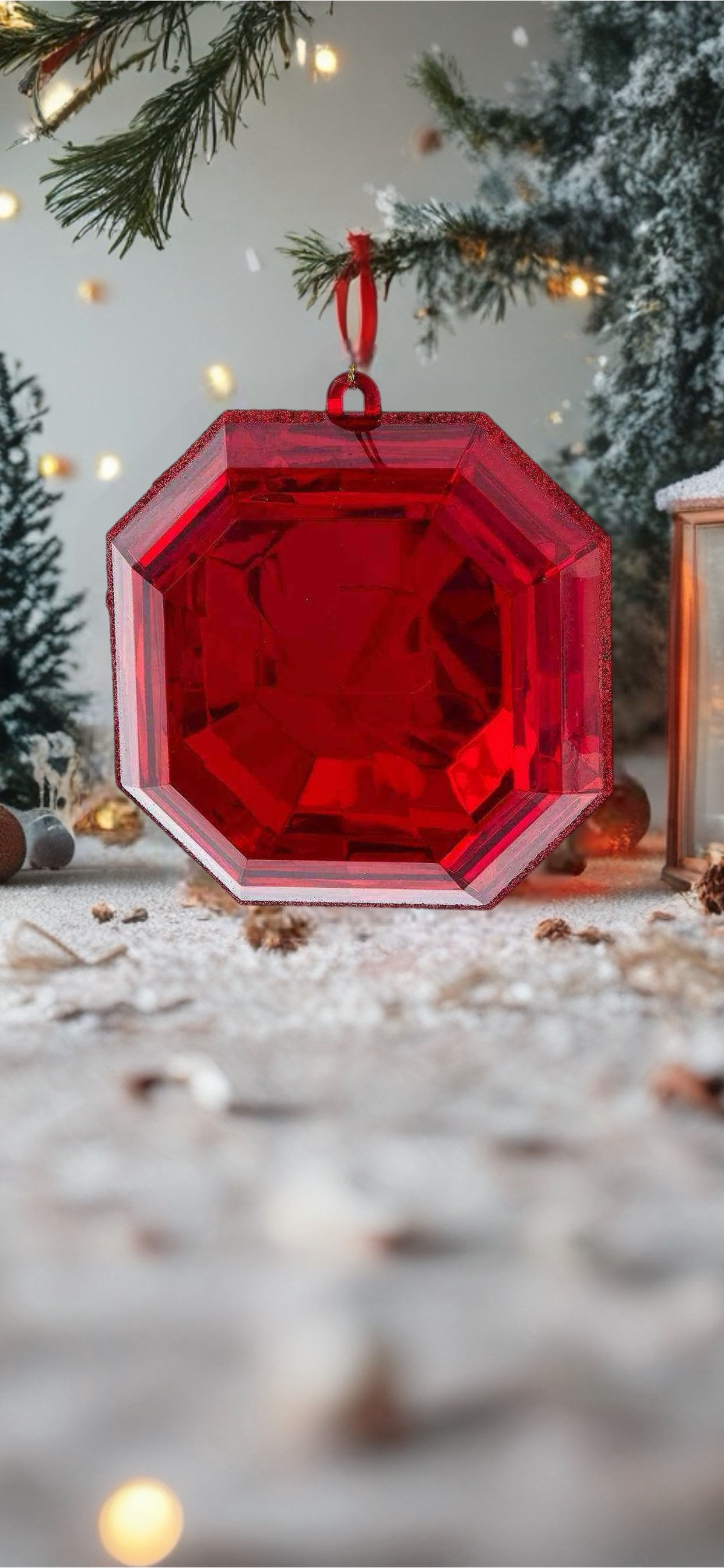 6" Red Octagon Gem