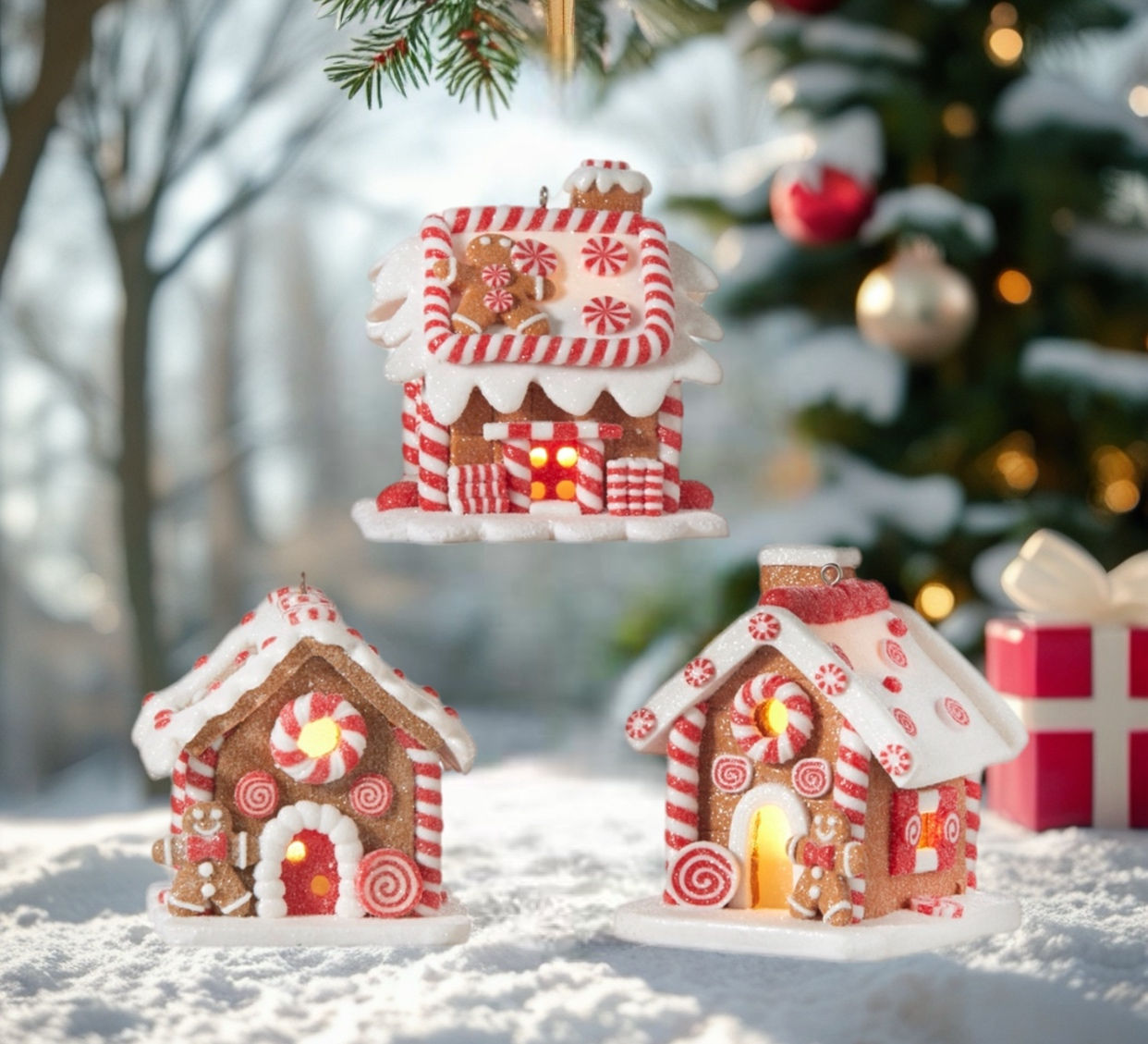 Set of 3 Gingerbread House Ornaments