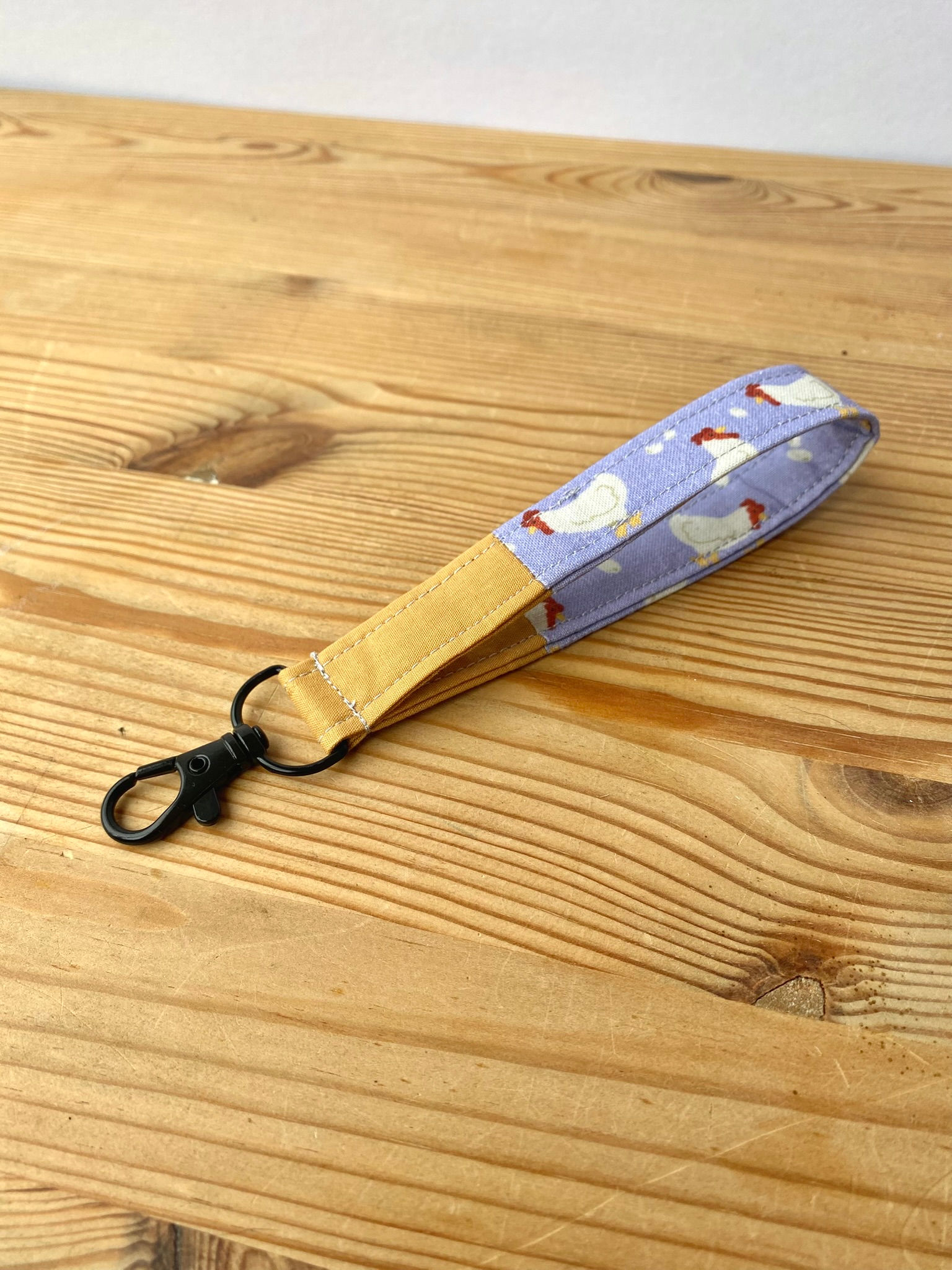 Individual Chicken Print Wristlet with contrasting mustard cotton