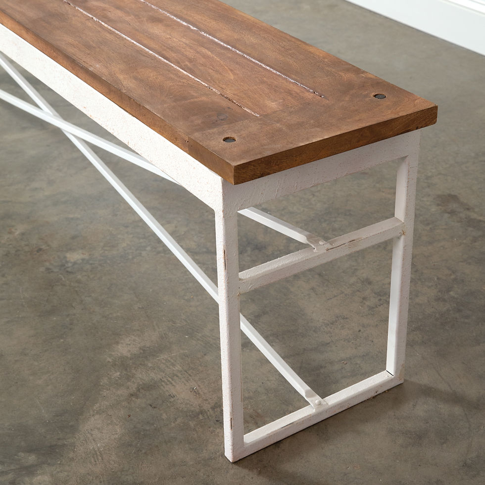 Thumbnail: White Metal Bench with Planked wood top