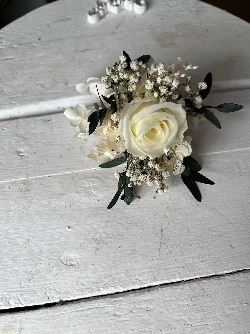 Thumbnail: Preserved Cream Rose Wedding Boutonniere silk ribbo