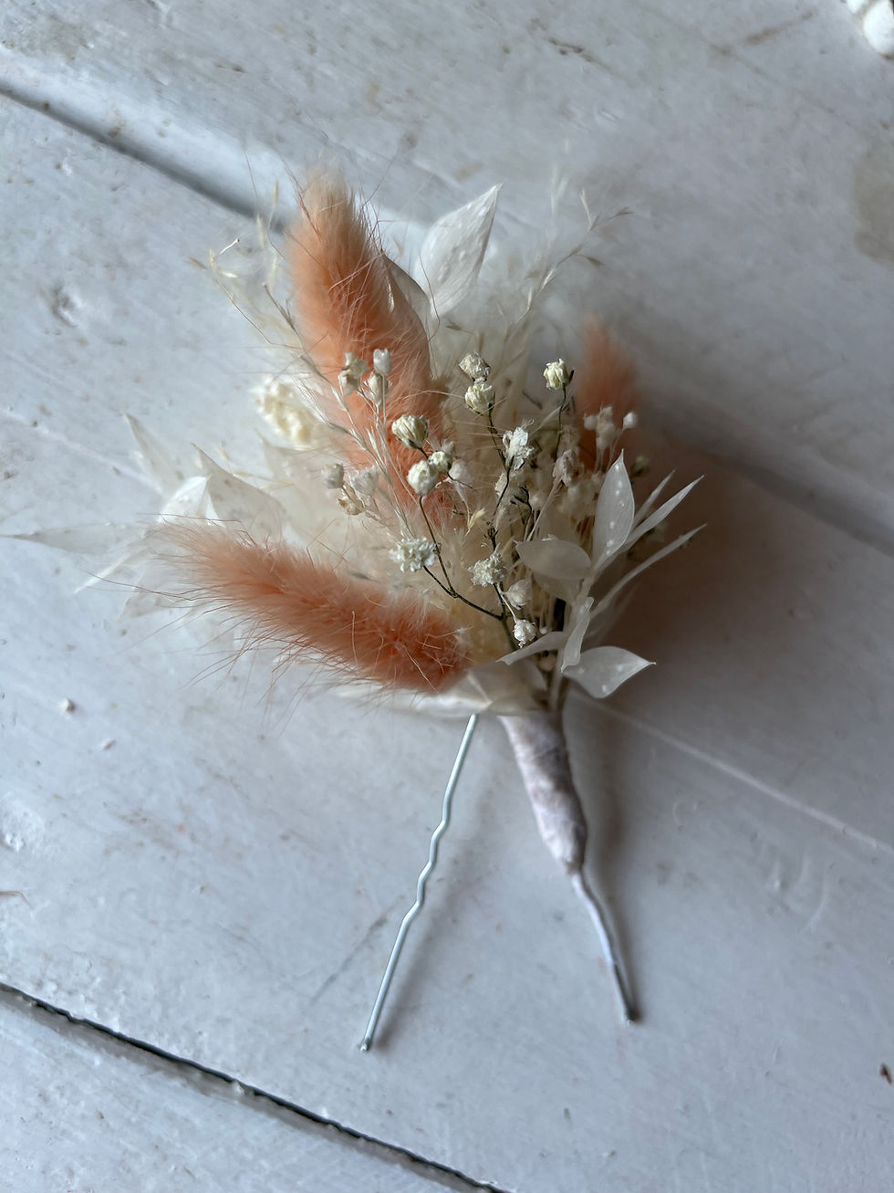 Thumbnail: Dried flower hair pins: peaches and cream florals