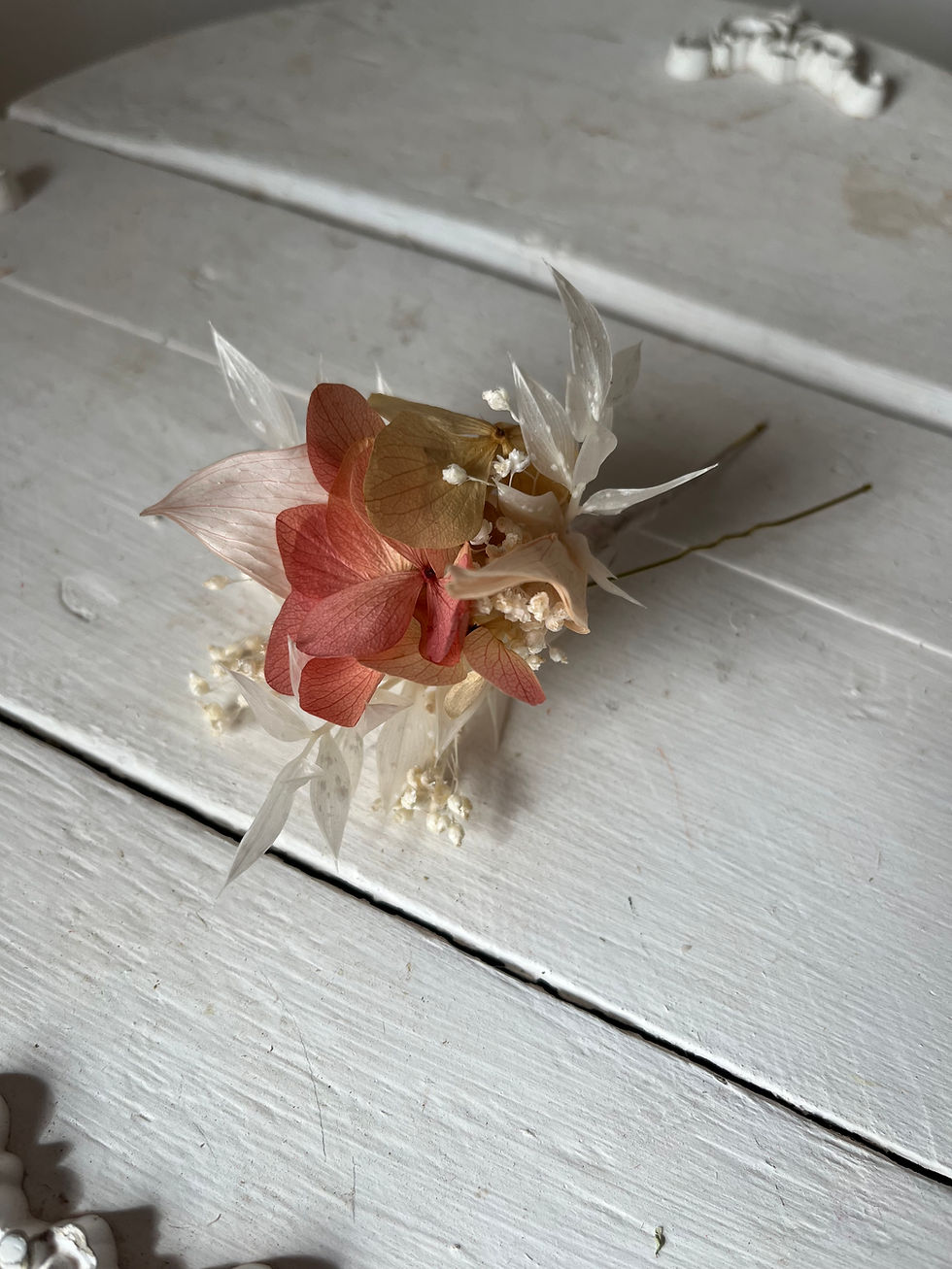 Thumbnail: Dried flower hair pins: Blush pinks hydrangea