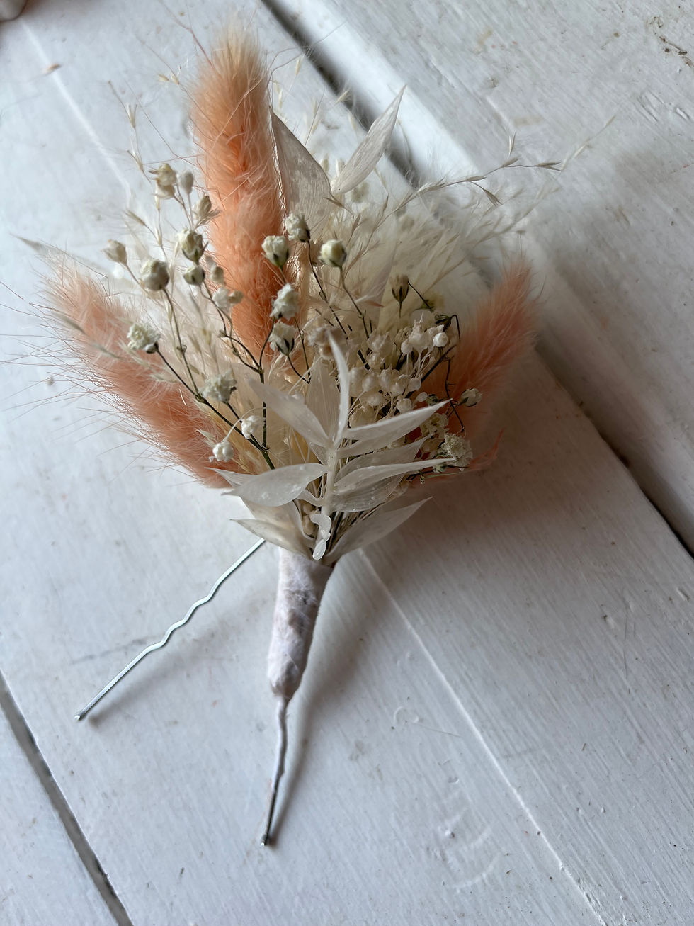 Thumbnail: Dried flower hair pins: peaches and cream florals