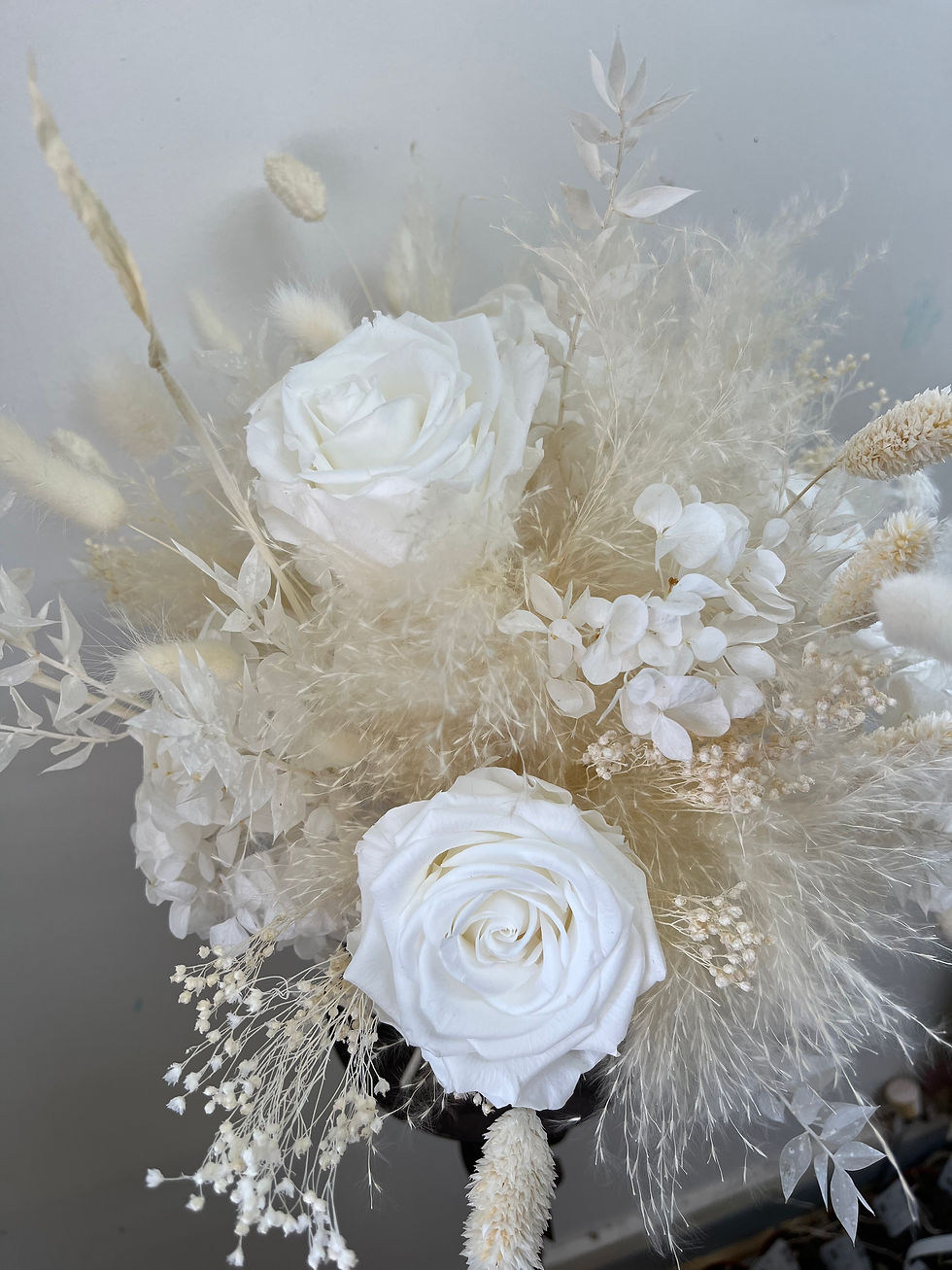 Thumbnail: All White dried flower wedding bouquet collection