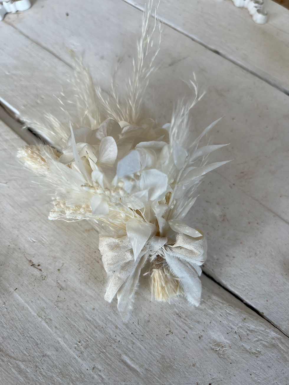Thumbnail: All White dried flower wedding bouquet collection