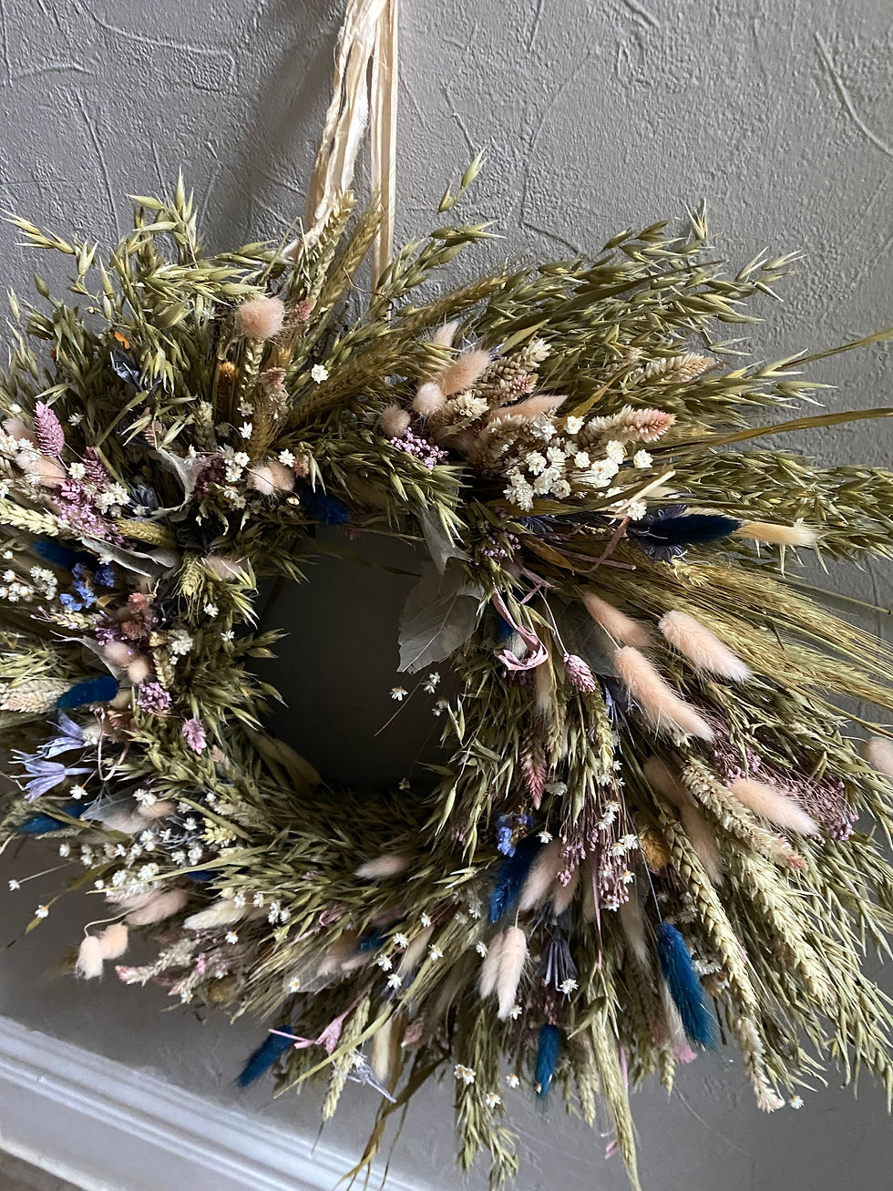 Thumbnail: Dried Flower Wreath in Country Pastel Florals