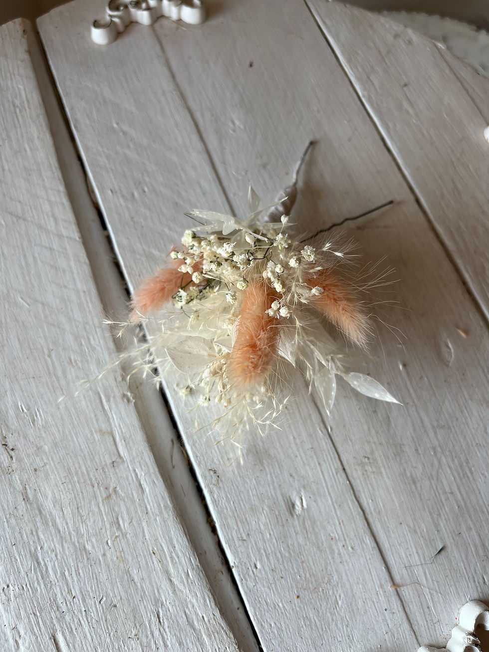 Thumbnail: Dried flower hair pins: peaches and cream florals
