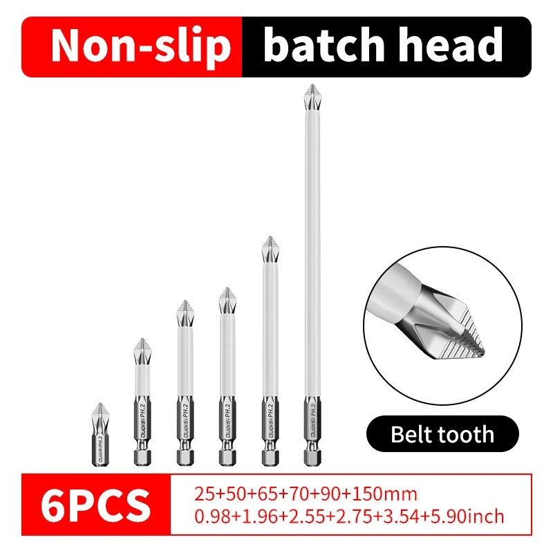 6 PCs Non-Slip Magnetic Cross Head Household Electric Driver Screw Set - High Ha