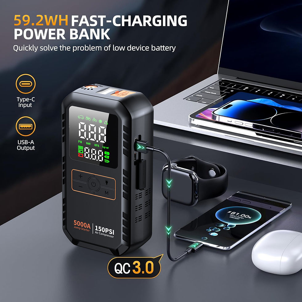 Thumbnail: PAIVIROKU 5000A Car Jump Starter with 150PSI Air Compressor & Portable Tire Infl