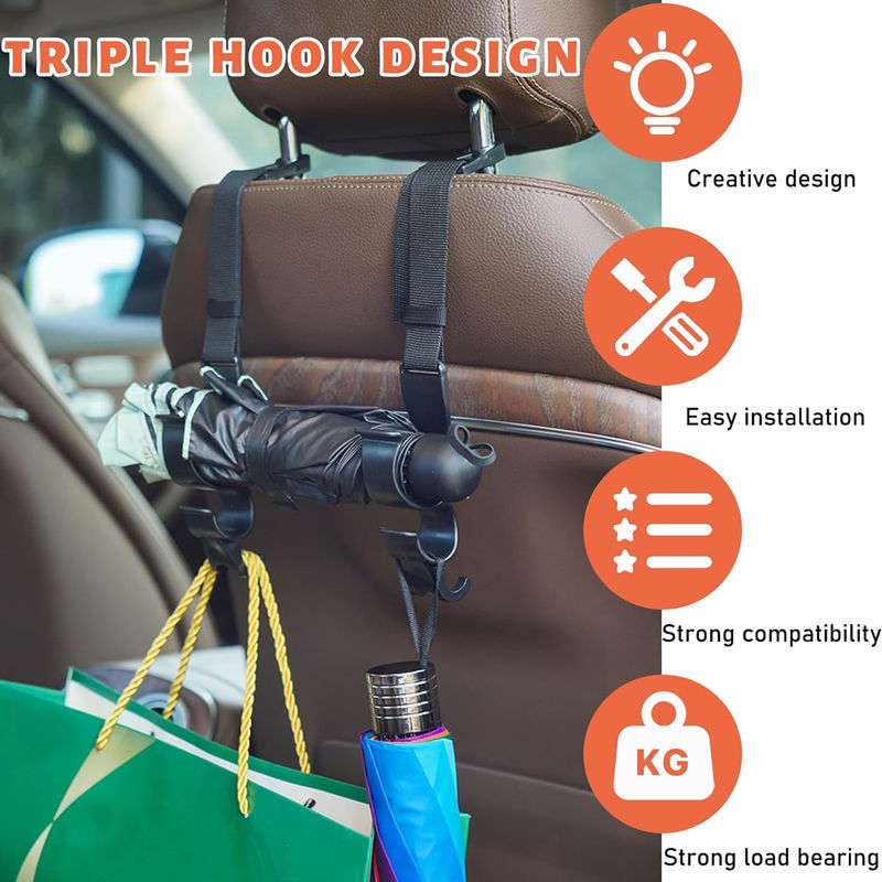 Thumbnail: NEW 2Pc Car Back Seat Hook Multifunctional Rear Seat Headrest Hook Holder Adjust