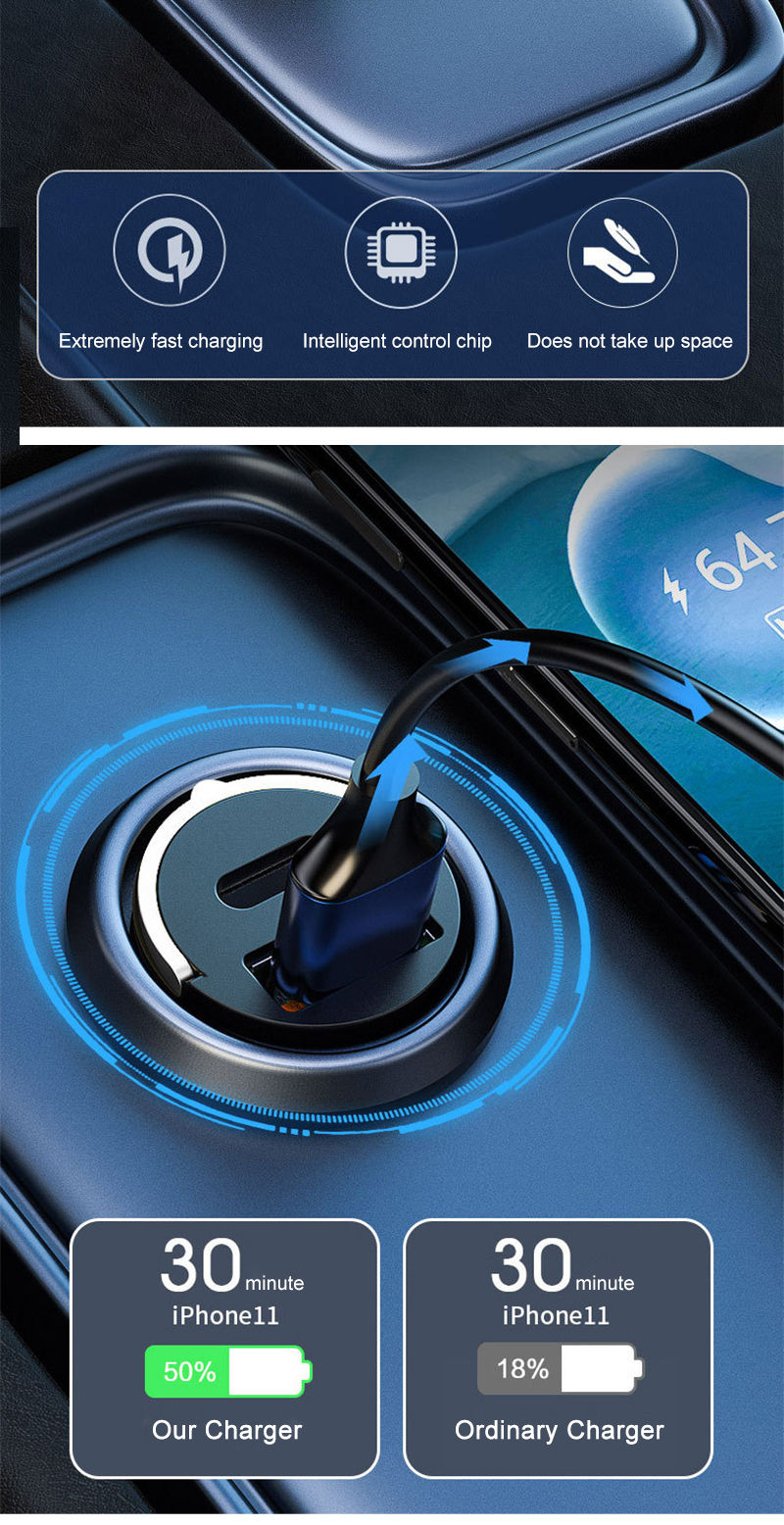 Thumbnail: 200W Mini Car Charger Fast Charging for iPhone QC3.0 Mini PD USB Type C Car Mobi