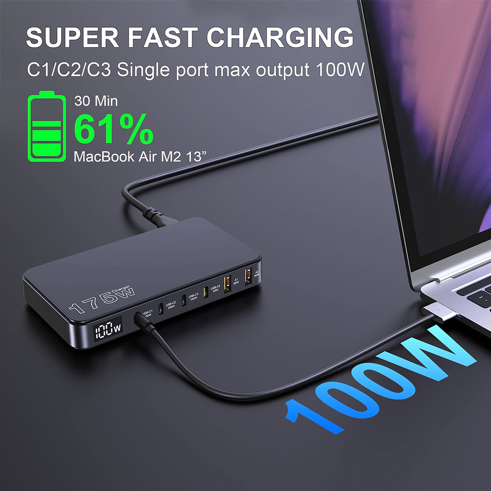 Thumbnail: Ueetop 175W GaN USB C Charger LED Display 6-Port Desktop Charger Type C PD 100W 