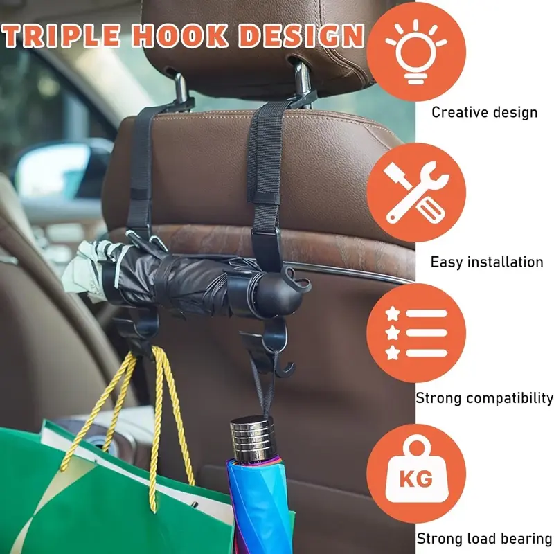 Thumbnail: NEW 2Pc Car Back Seat Hook Multifunctional Rear Seat Headrest Hook Holder Adjust