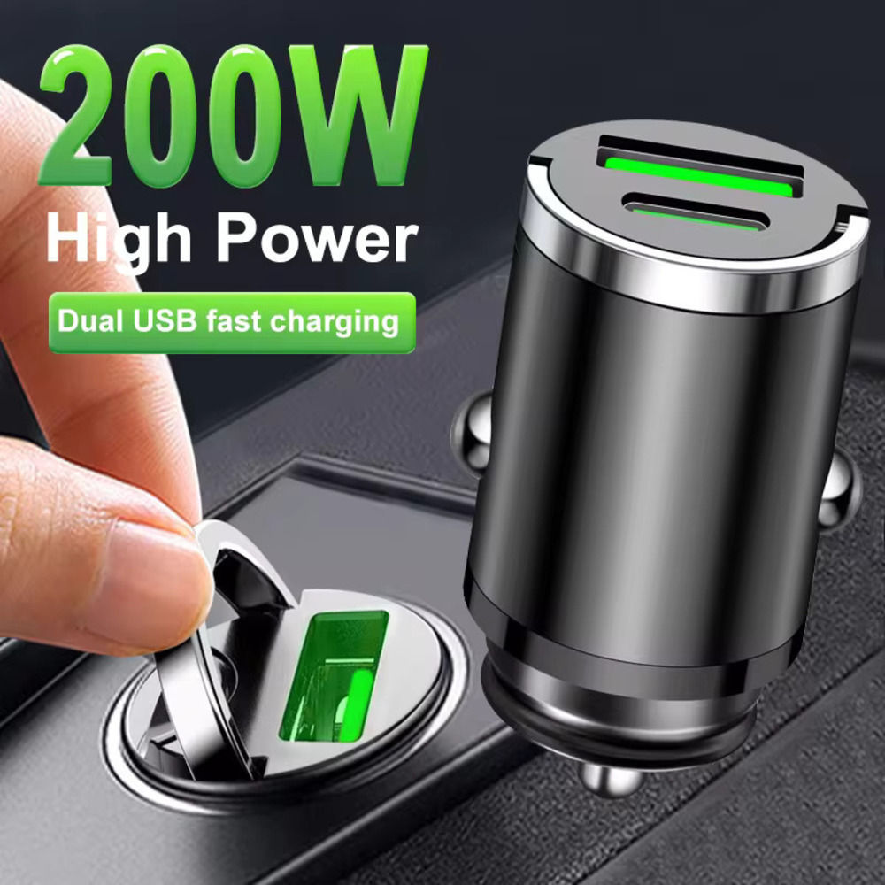 200W Mini Car Charger Fast Charging for iPhone QC3.0 Mini PD USB Type C Car Mobi