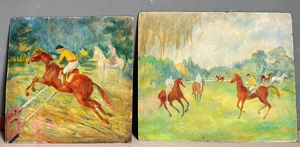 Coppia di dipinti a tema equestre