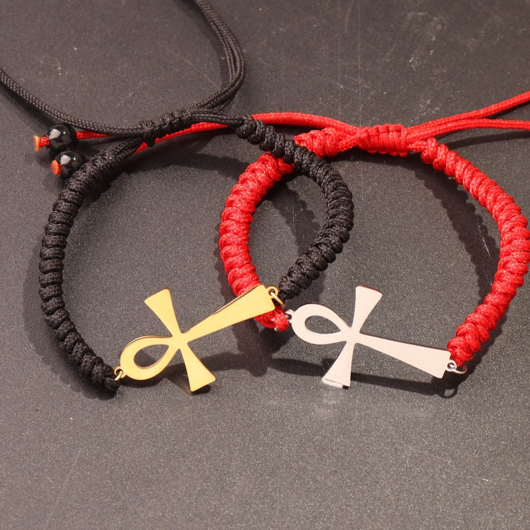 Egyptian Ankh Cross Bracelet Bangles For Women Men Vintage Stainless Steel Key o