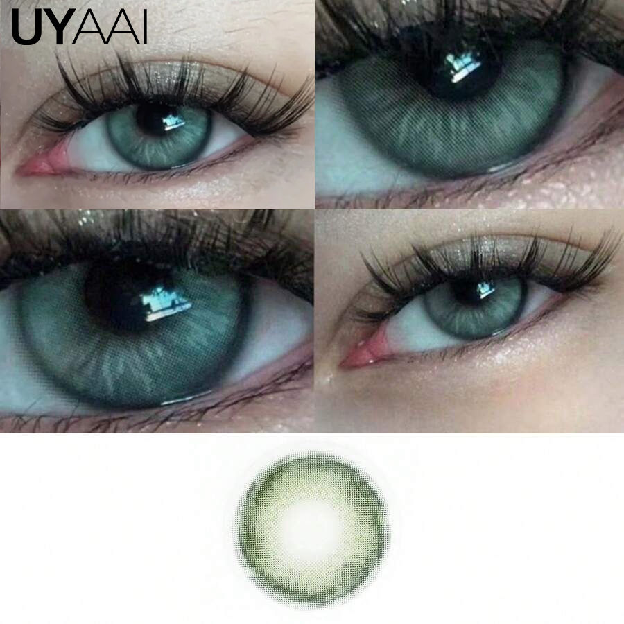 Miniature : UYAAI 0~400 Myopia Lenses High Quality Colored Contact Lenses with Degree Green 