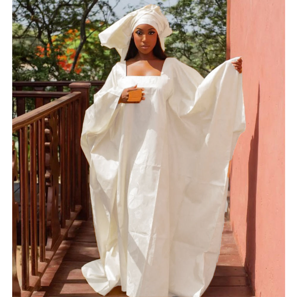 White High Quality African Bazin Riche Boubou Dress For Women Nigerian Wedding P