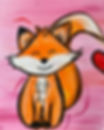 Kids painting of a smiling orange fox with a heart