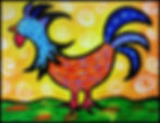 Colorful rooster painting with blue and orange feathers