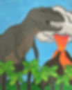 Painting of a T-Rex by a volcano from Kids Painting Gallery