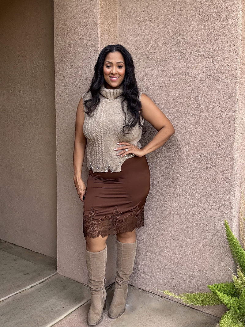 Thumbnail: Mocha Whisper Lace Midi Skirt