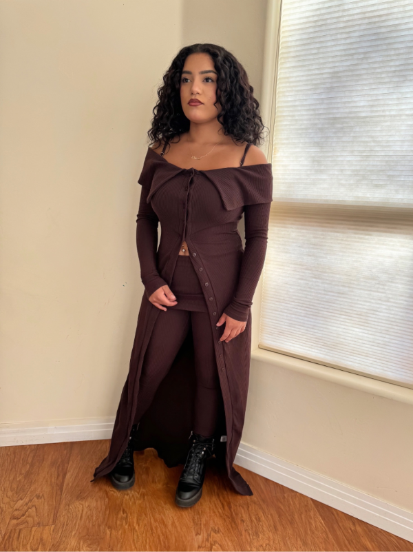 Thumbnail: 2 PC Cardigan Dress and Leggings Set  (Chocolate)