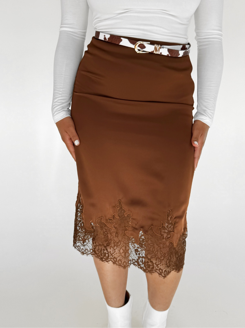 Thumbnail: Mocha Whisper Lace Midi Skirt