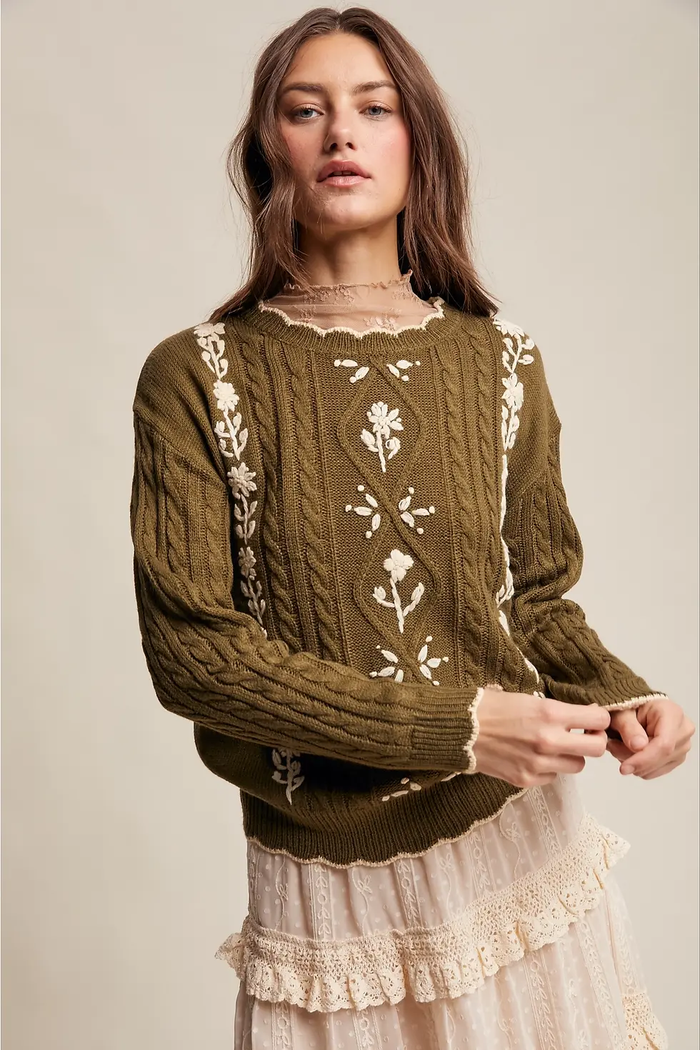 Thumbnail: Olive Meadow Embroidered Sweater